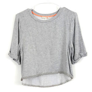 Gianni Bini Gray Knit Boxy Short Sleeve Cropped Top Women's Size Small